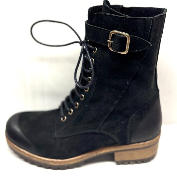 MIZ MOOZ NUBUCK LEATHER BOOTS LACE UP SIDE ZIP BLACK 37EU / 7US NEW # Z-131 - Picture 3 of 5